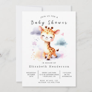 Invitación Baby Shower de jirafa acuarela en línea