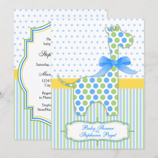 Invitación Baby Shower de jirafa amarillo verde azul