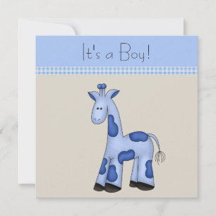 Invitación Baby Shower de jirafa azul marrón