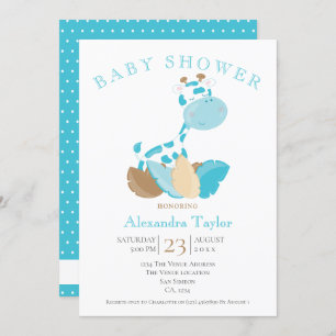 Invitación Baby Shower de jirafa azul personalizado