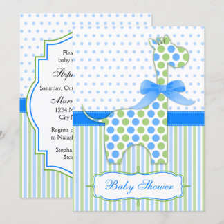 Invitación Baby Shower de jirafa azul y verde