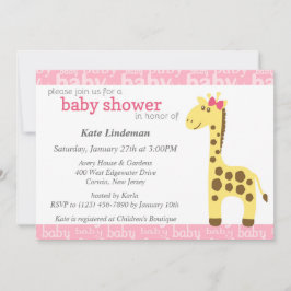 Invitación Baby Shower de Jirafa con Lazo Rosa para Niña