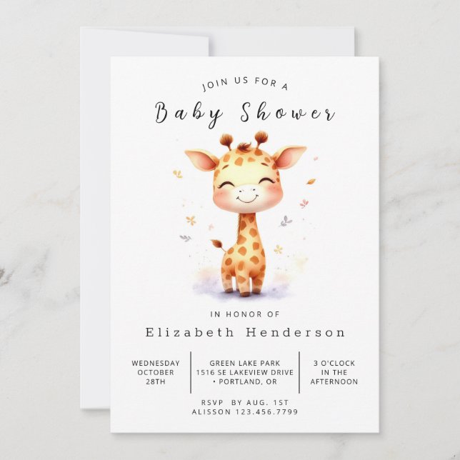 Invitación Baby Shower de jirafa digital encantada (Anverso)