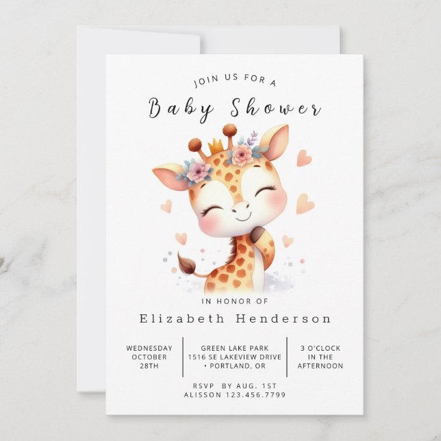 Invitación Baby Shower de jirafa digital encantada (Anverso)