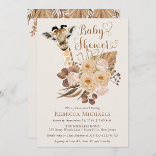 Invitación Baby Shower de jirafa dulce boho de hierbas secas