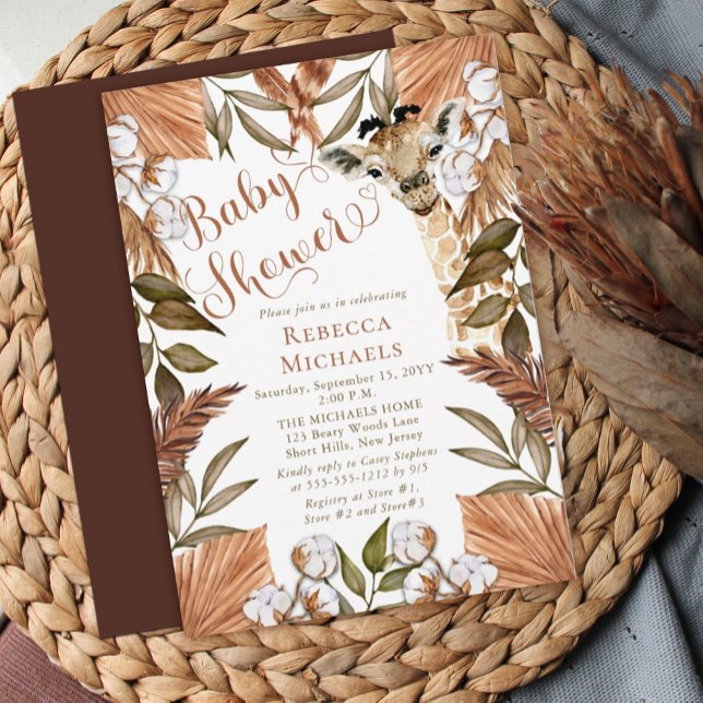 Invitación Baby Shower de jirafa dulce boho de hierbas secas (Subido por el creador)