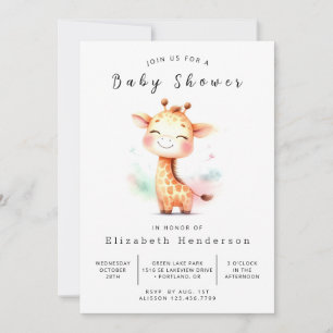 Invitación Baby Shower de jirafa editable por color de agua
