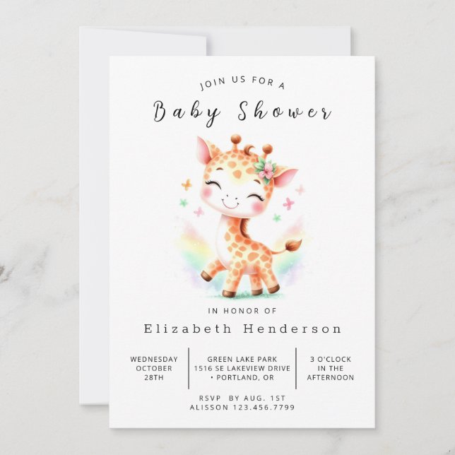 Invitación Baby Shower de jirafa estampable bohemia (Anverso)