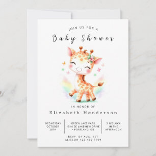 Invitación Baby Shower de jirafa estampable bohemia