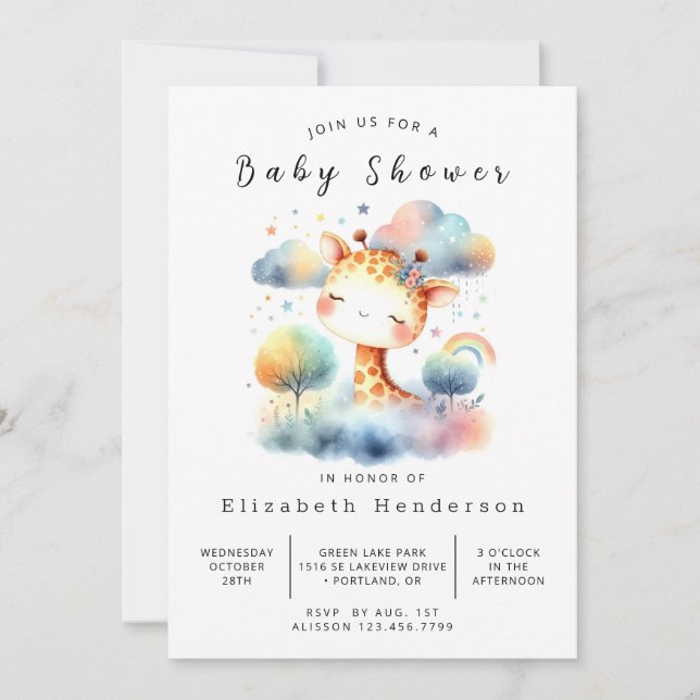 Invitación Baby Shower de jirafa imprimible clásico (Anverso)
