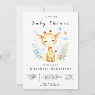 Invitación Baby Shower de jirafa imprimible moderno