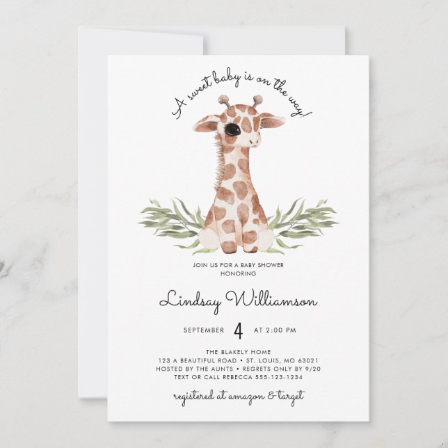 Invitación Baby Shower de jirafa neutral de género (Anverso)