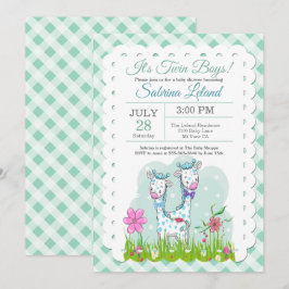 Invitación Baby Shower de jirafas adorables para niños gemelo