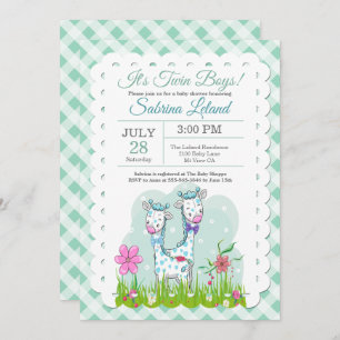 Invitación Baby Shower de jirafas adorables para niños gemelo