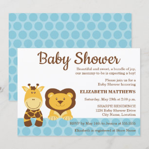 Invitación Baby Shower de jirafas y animales leones
