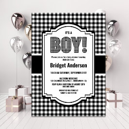 Invitación Baby Shower de juego de búfalo negro y blanco