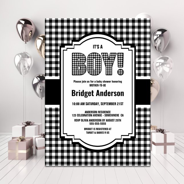 Invitación Baby Shower de juego de búfalo negro y blanco (Subido por el creador)