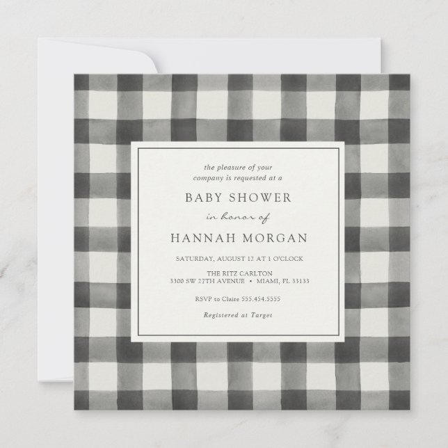 Invitación Baby Shower de juego de búfalo negro y blanco (Anverso)