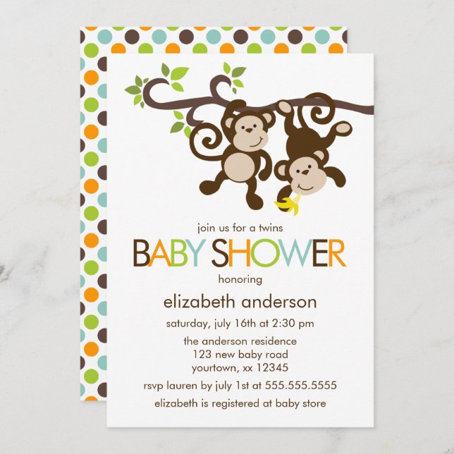 Invitación Baby Shower de juegos de monos (Anverso / Reverso)
