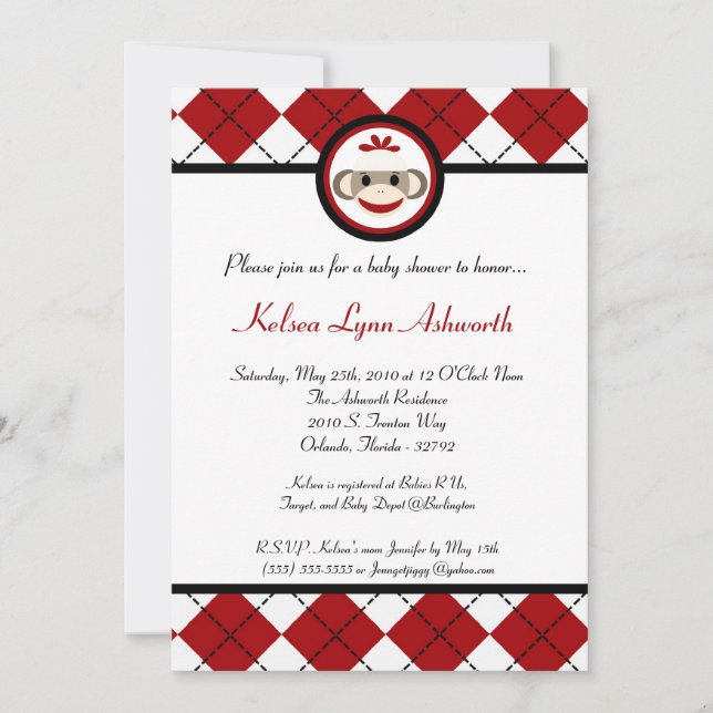 Invitación Baby Shower de juguete de mono de arco  (Anverso)