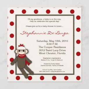 Invitación Baby Shower de juguete de mono rojo 5x5