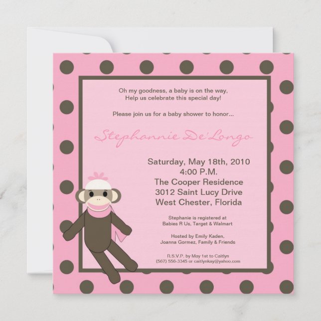 Invitación Baby Shower de juguete de mono rosado 5 (Anverso)