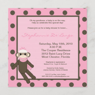 Invitación Baby Shower de juguete de mono rosado 5