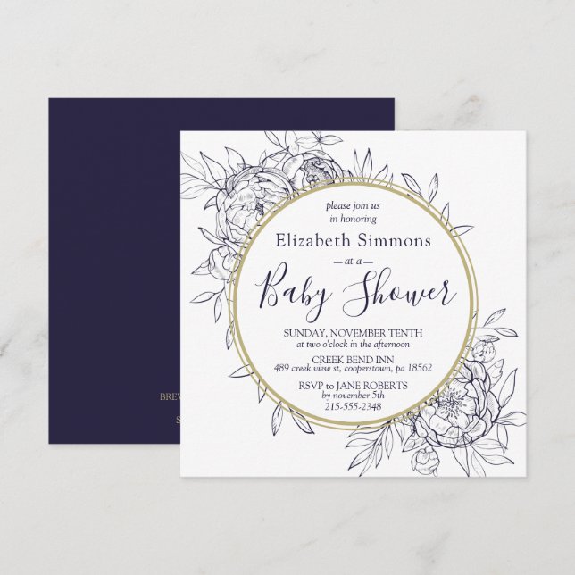 Invitación Baby Shower de juguetes florales modernos de Navy  (Anverso / Reverso)