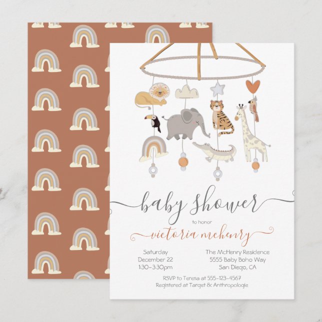 Invitación Baby Shower de Jungle Animals (Anverso / Reverso)