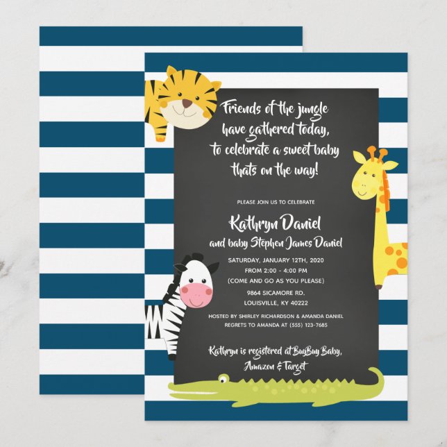 Invitación Baby Shower de Jungle Boy Animal Chalkboard (Anverso / Reverso)
