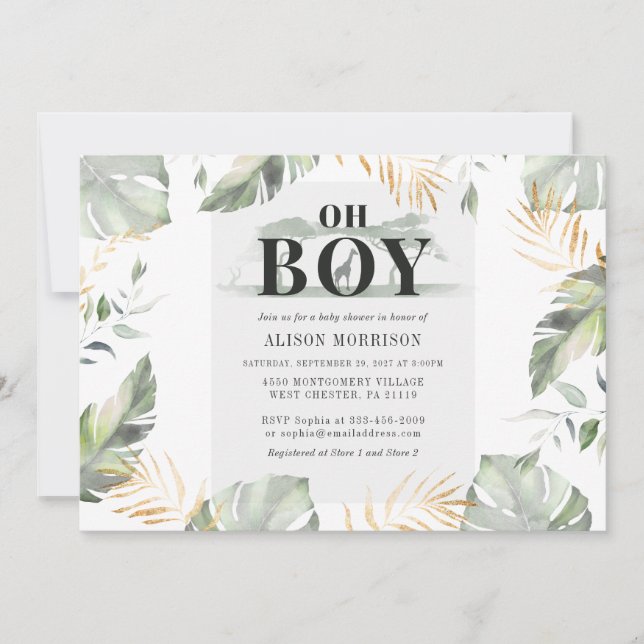 Invitación Baby Shower de Jungle Safari Boy Giraffe (Anverso)