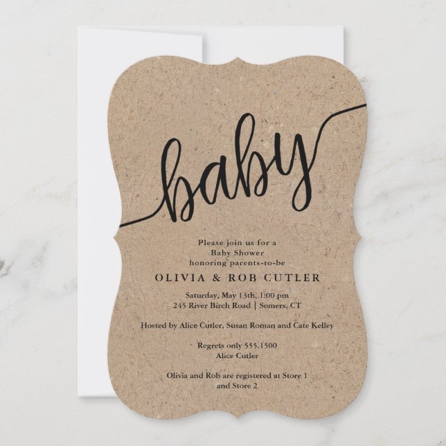 Invitación Baby Shower de Kraft con guión ruso (Anverso)