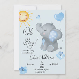 Invitación Baby Shower de la acuarela del elefante del niño