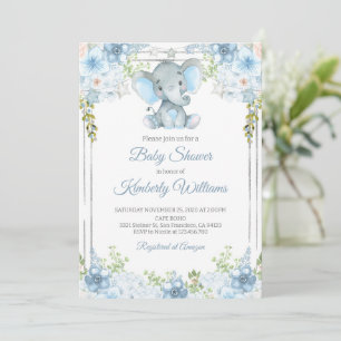 Invitación Baby Shower de la acuarela del elefante del niño