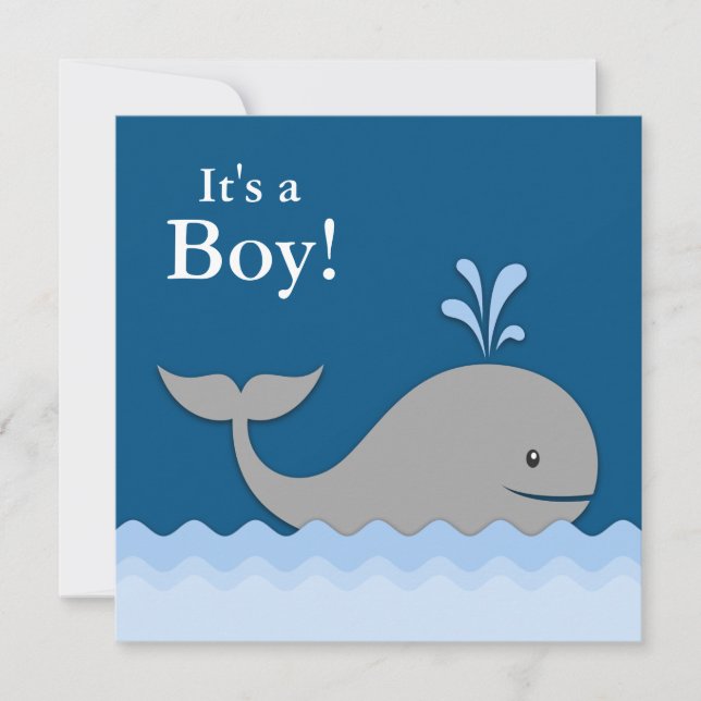 Invitación Baby Shower de la ballena azul de la marina (Anverso)