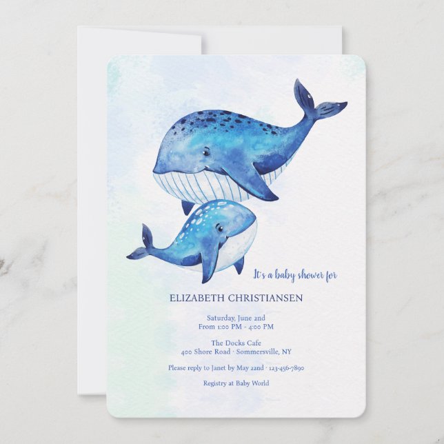 Invitación Baby Shower de la ballena de un tiempo (Anverso)
