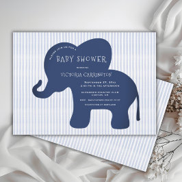 Invitación Baby Shower de la banda elefante azul de la marina