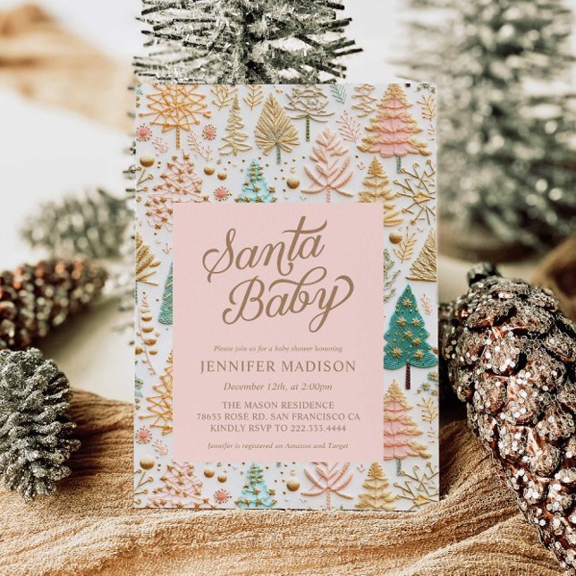 Invitación Baby Shower de la bebé (Elegant Santa Baby Girl Baby Shower Invitation)