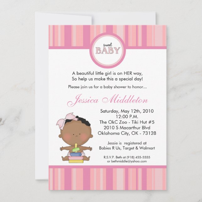 Invitación Baby Shower de la bebé africana 5x7 (Anverso)
