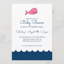 Invitación Baby Shower de la bebé de ballena rosa