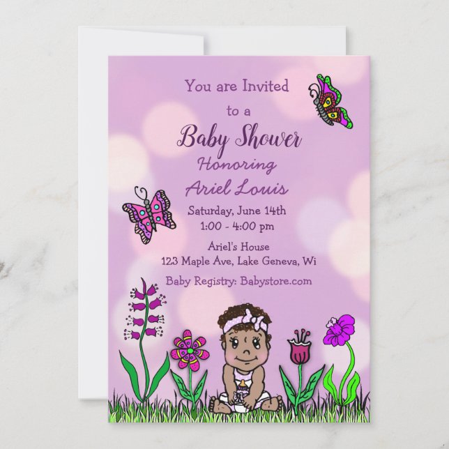 Invitación Baby Shower de la bebé de etnia dibujada a mano (Anverso)