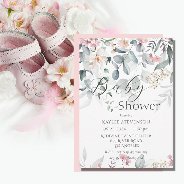 Invitación Baby Shower de la bebé floral rosa (Subido por el creador)