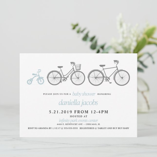 Invitación Baby Shower de la bicicleta azul (Anverso de pie)