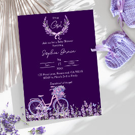 Invitación Baby Shower de la bicicleta Purple Floral Lavender