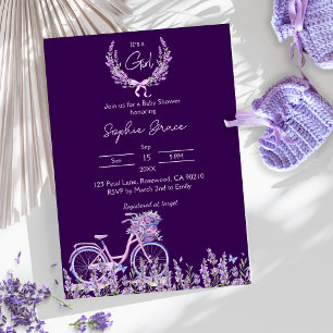 Invitación Baby Shower de la bicicleta Purple Floral Lavender