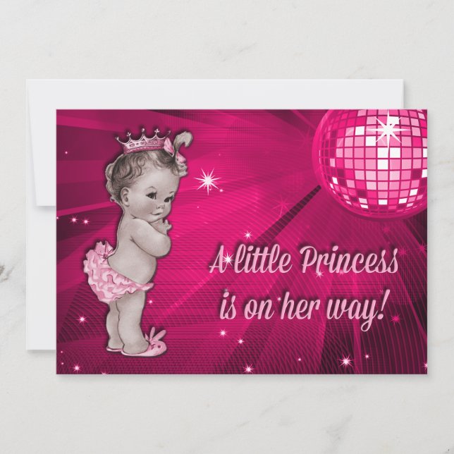 Invitación Baby Shower de la bola discográfica rosada de la p (Anverso)