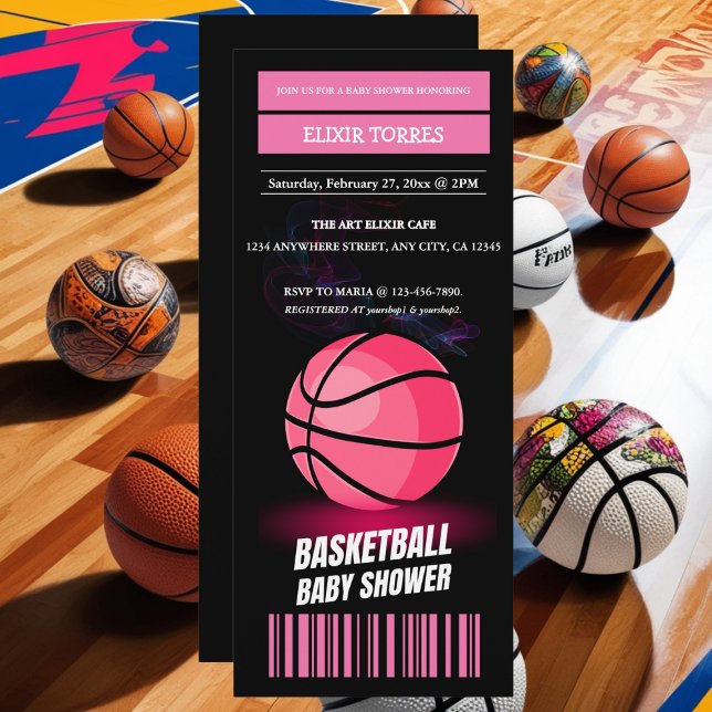 Invitación Baby Shower de la boleta de baloncesto rosa modern (Subido por el creador)