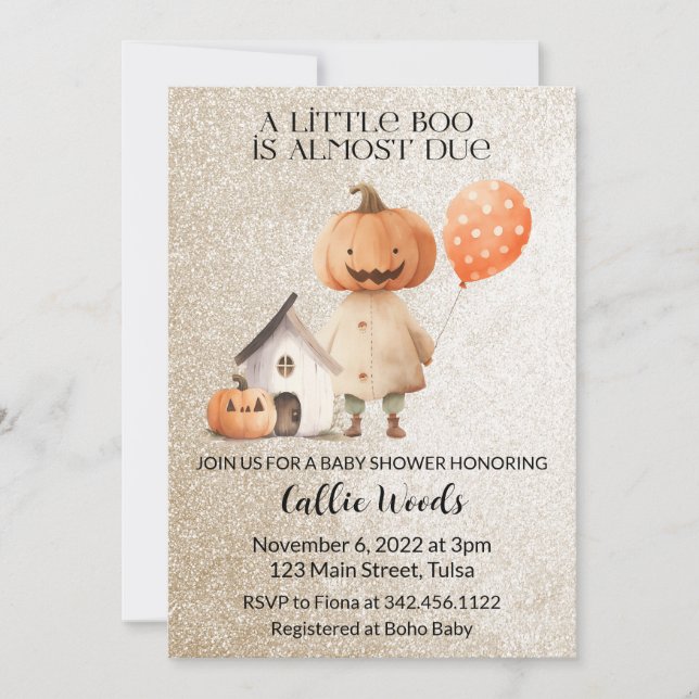 Invitación Baby Shower de la cabeza de calabaza de (Anverso)