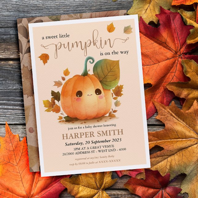 Invitación Baby Shower de la caída de la calabaza dulce ( Embrace the charm of the season with our heartwarming little pumpkin Baby Shower invitation. )