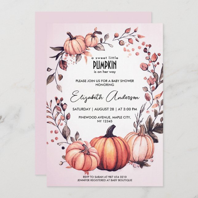 Invitación Baby Shower de la caída de la calabaza pequeña dul (Anverso / Reverso)